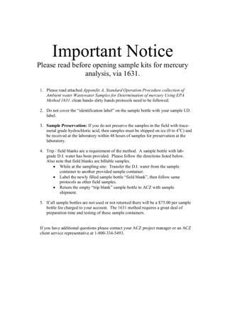 First page of the important notice for Method 1631