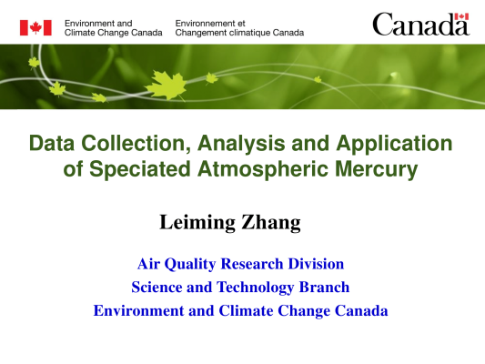 First page of Data Collection, Analysis and Application of Speciated Atmospheric Mercury