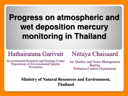 First page of Progress on atmospheric and wet deposition mercury monitoring in Thailand