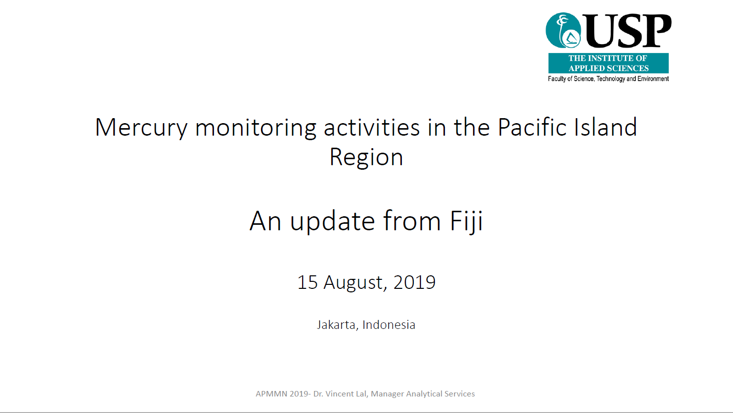 First page of Mercury monitoring activities in the Pacific Island Region - An Update From Fiji