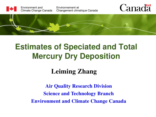 First page of Estimates of Speciated and Total Mercury Dry Deposition