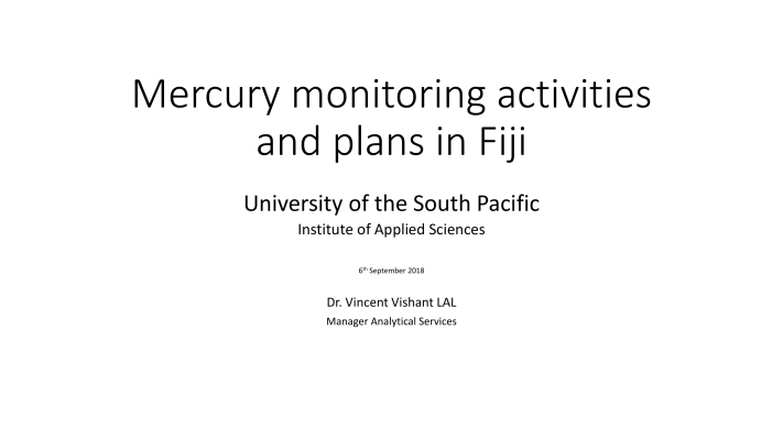 First page of Mercury monitoring activities and plans in Fiji