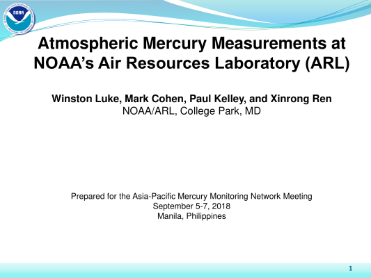 First page of Atmospheric Mercury Measurements at NOAAs Air Resources Laboratory (ARL)