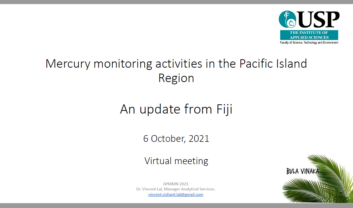 First page of Mercury monitoring activities in the Pacific Island Region